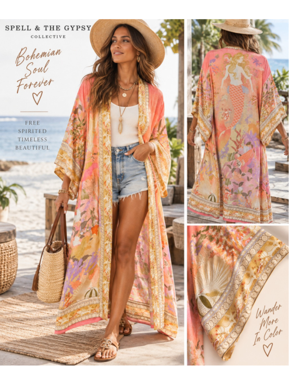 Spell & The Gypsy Collective Mermaid Underwater Print Kimono Duster S/M